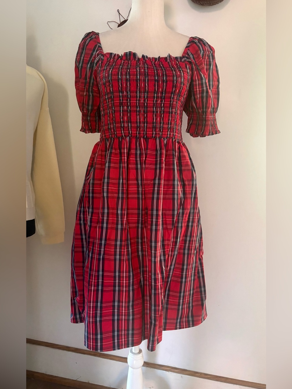 NWT Draper James Red Plaid Smocked Midi Dress Msz